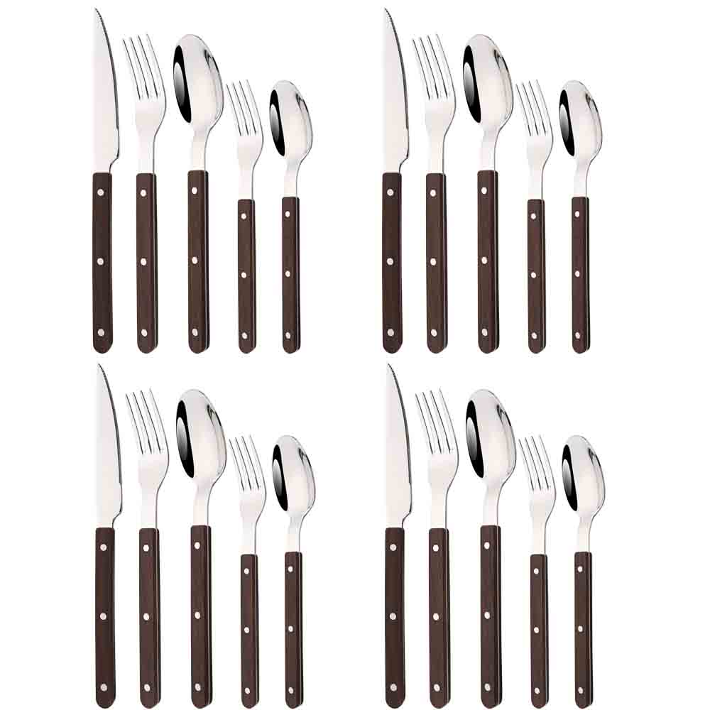 Bamboo Cutlery - 5/20 adet taklit ahşap gümüş yemek
