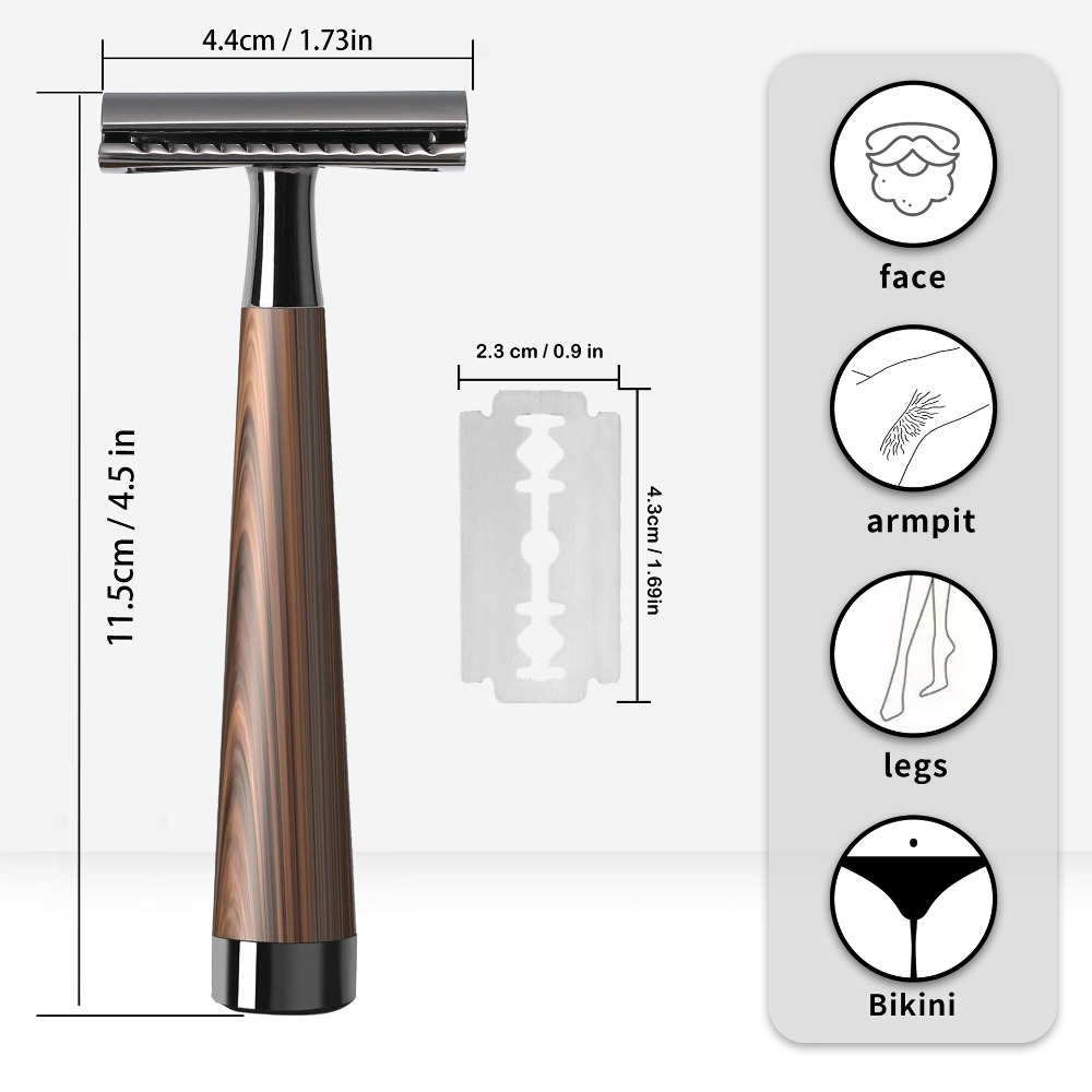 Safety Razor Handle - Gelişmiş Çift Taraflı Tıraş Bıçağı Ahşap